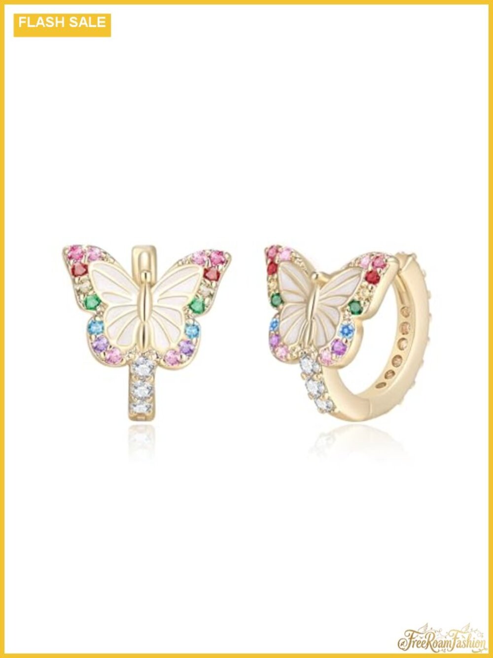 14K Gold Plated CZ Butterfly Huggie Hoop Earrings Hypoallergenic Jewelry Gift
